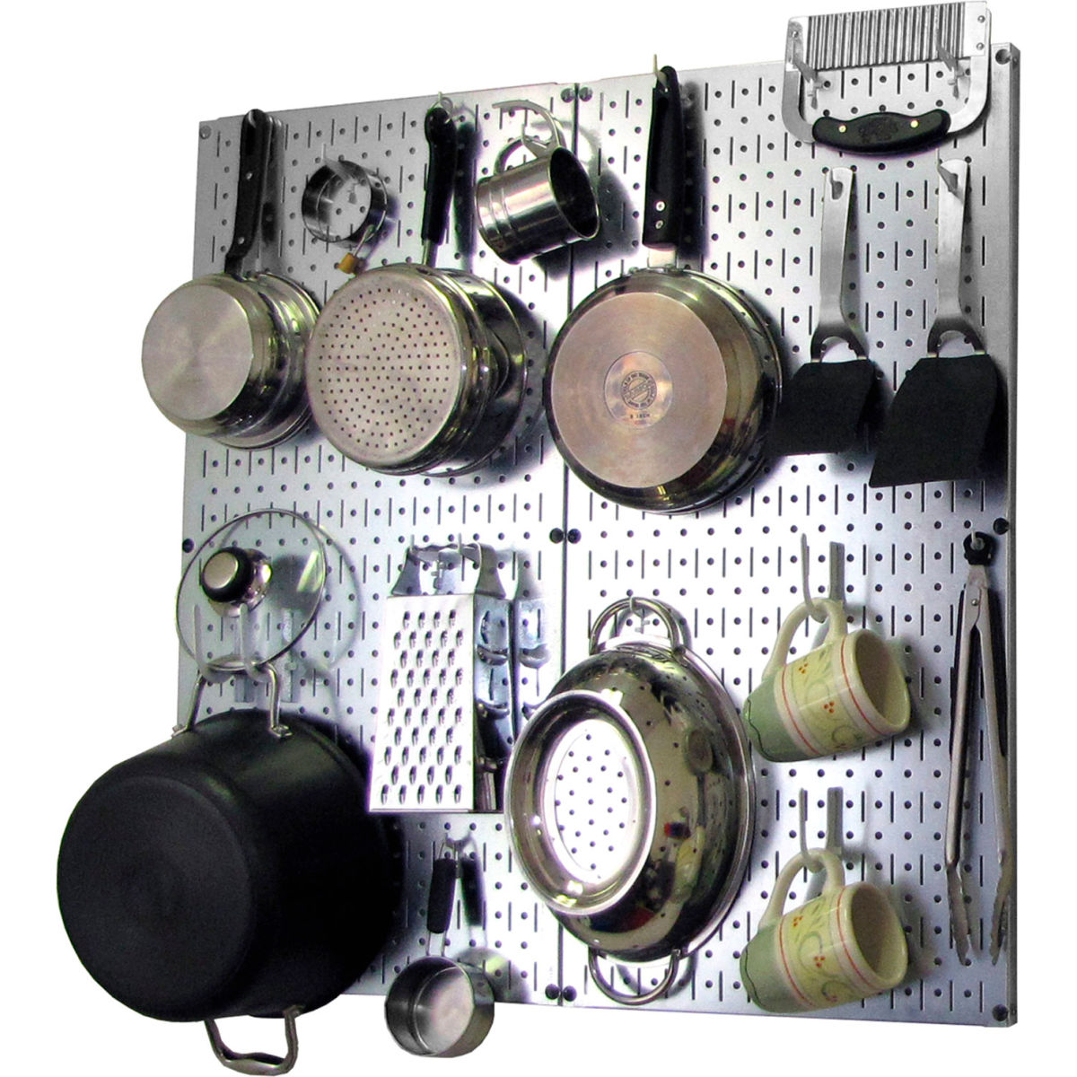 B1296652 Kitchen Pegboard Pack Storage & Organization Kit, Galvanized White - 32 x 32 x 6 in.