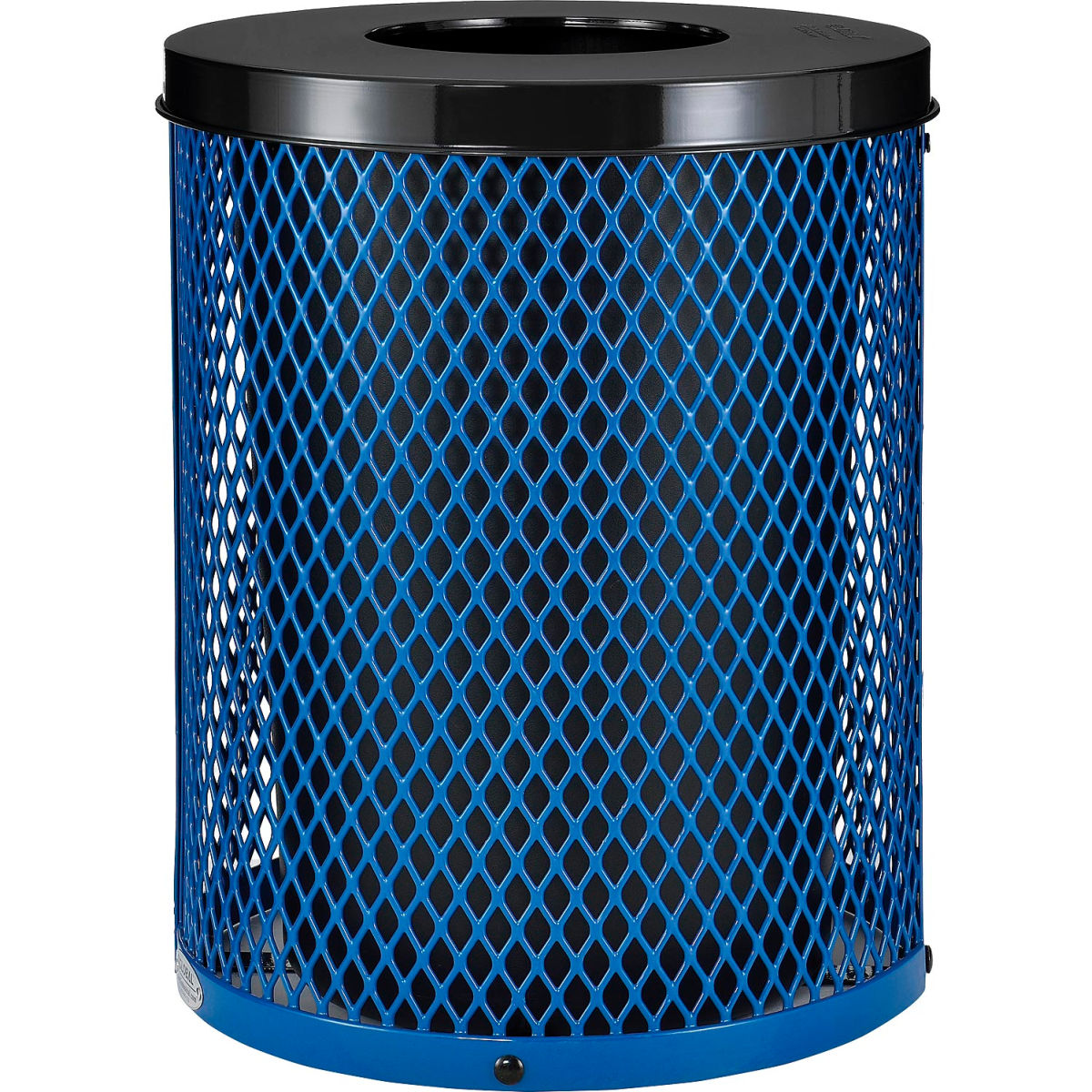 32 gal Outdoor Diamond Steel Trash Can with Flat Lid, Blue