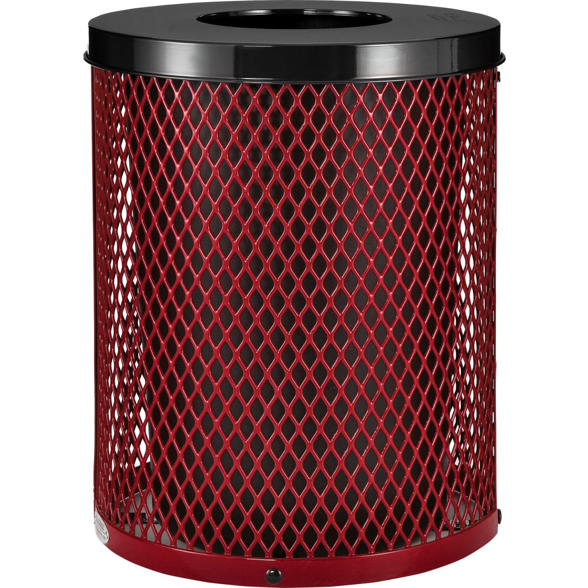 32 gal Outdoor Diamond Steel Trash Can with Flat Lid, Red