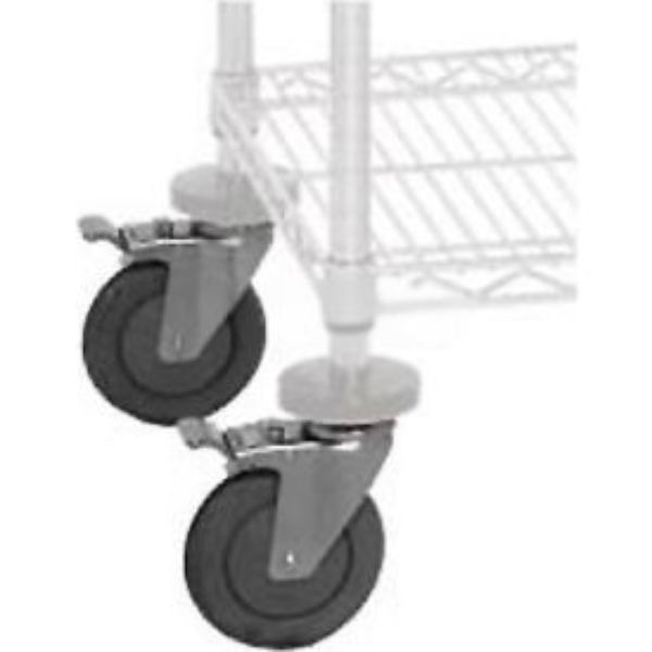 WR-00H Caster Kit for 4 Swivel Chrome Wire Shelving with 2 Brakes - Black