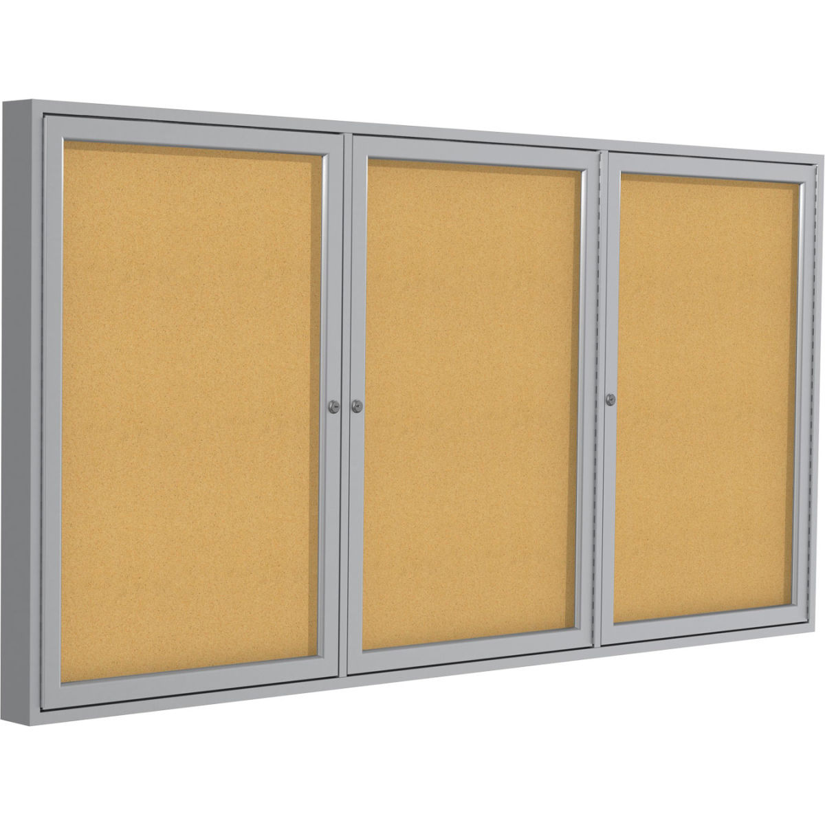 Enclosed Bulletin Board - Natural Cork - 48 x 96 in. - Silver Frame - 3 Doors