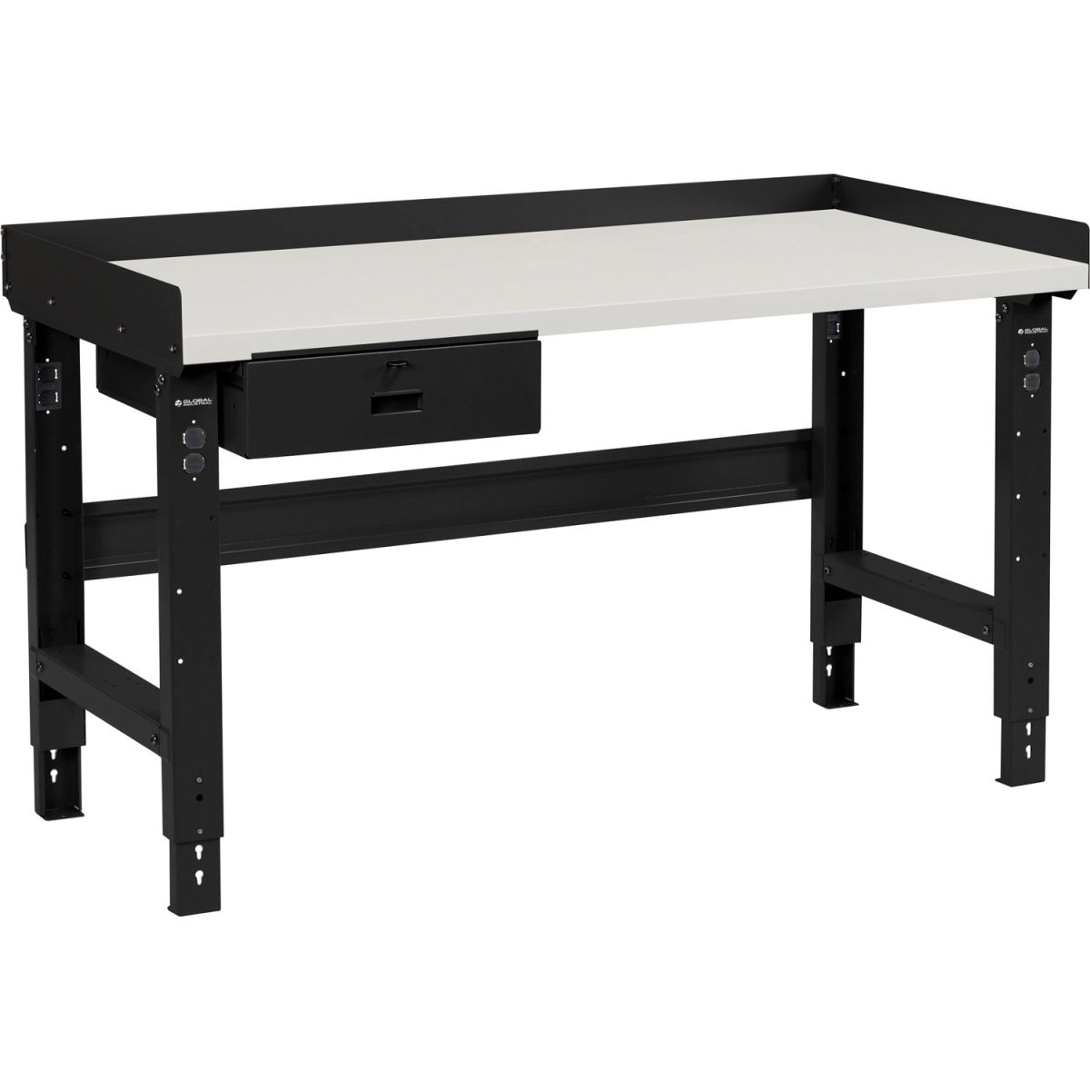 Adjustable Height Workbench with Drawer & Riser, Plastic Laminate Square Top - Black - 72 x 30 in.