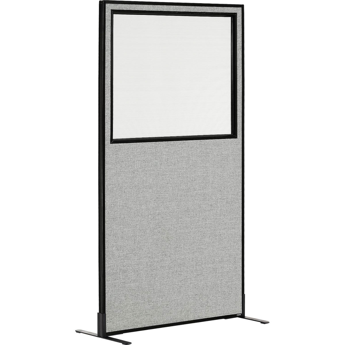 Interion Freestanding Office Partition Panel with Partial Window, Gray - 36.25 x 96 in.