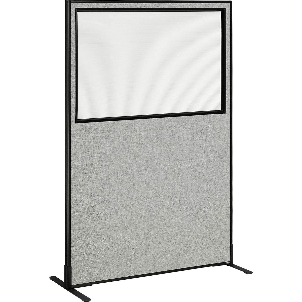 Interion Freestanding Office Partition Panel with Partial Window, Gray - 48.25 x 96 in.