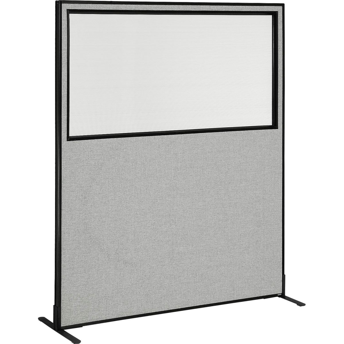Interion Freestanding Office Partition Panel with Partial Window, Gray - 60.25 x 96 in.