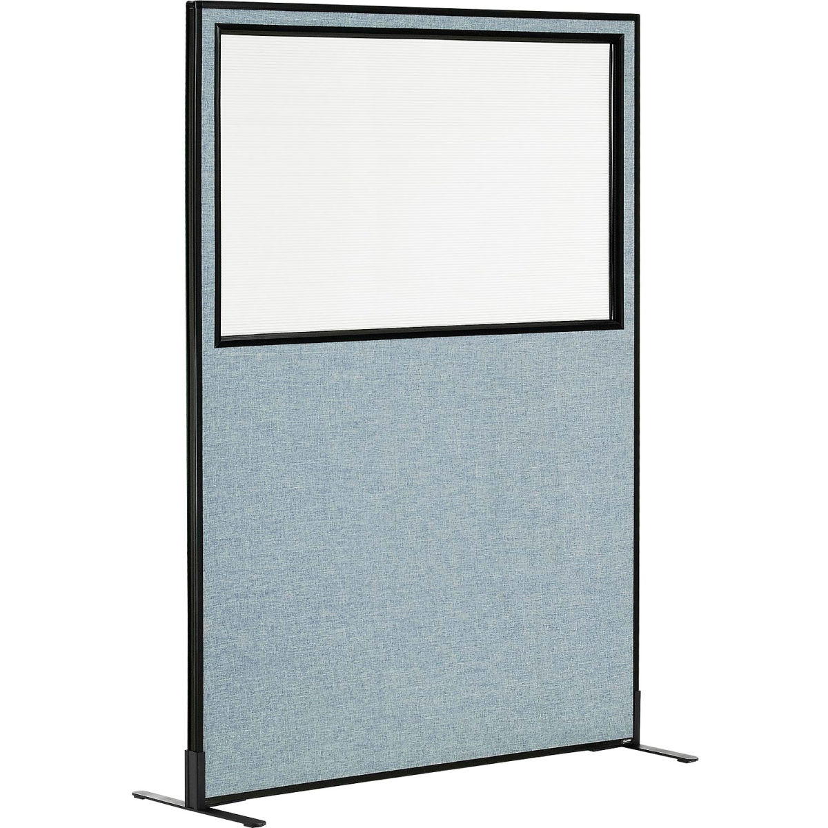 Interion Freestanding Office Partition Panel with Partial Window, Blue - 48.25 x 96 in.