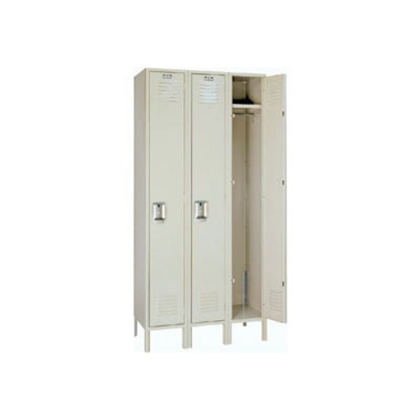 562535PY Single Tier 3 Door Unassembled Steel Locker with Recessed Handle, Putty - 12 x 15 x 72 in.