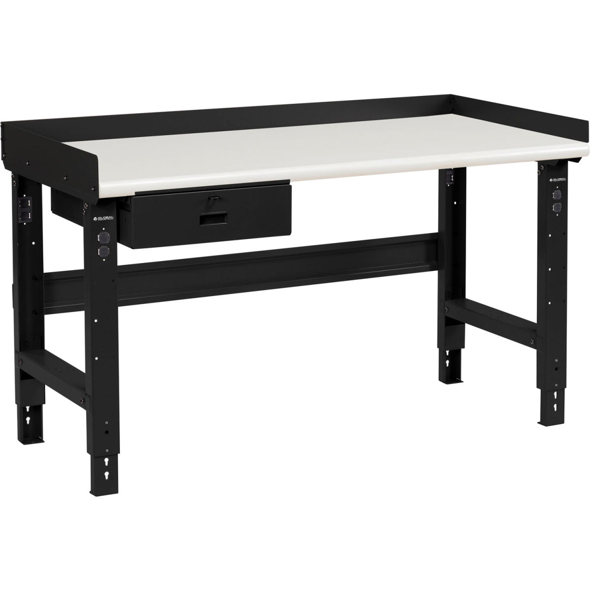 Adjustable Height Workbench with Drawer, Plastic Laminate Safety Top - Black - 72 x 30 in.