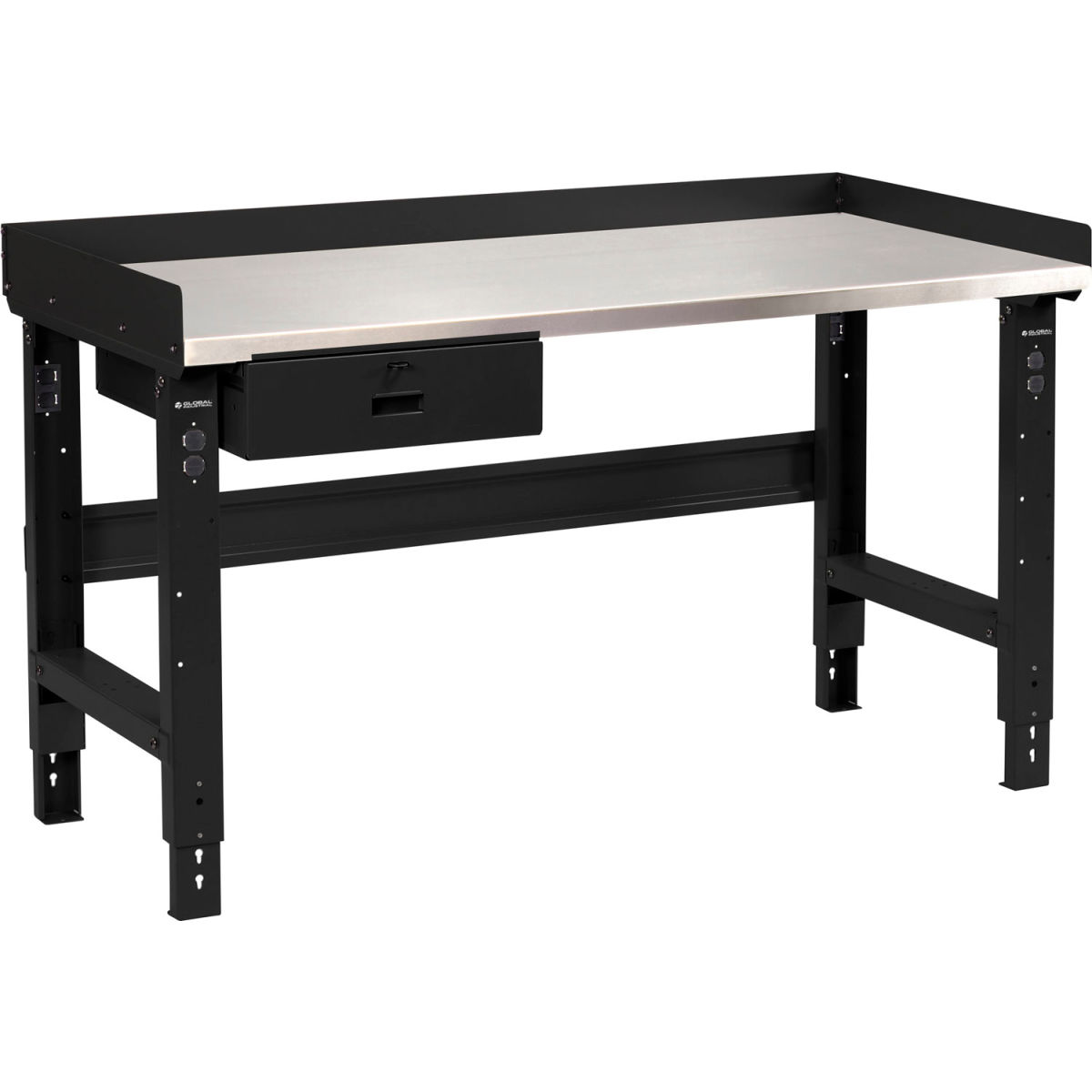 Adjustable Height Workbench with Drawer, Stainless Steel Square Top - Black - 72 x 30 in.