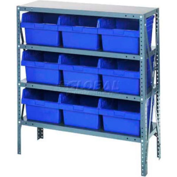 Steel Shelving Unit with Plastic Bins - Blue - 36 x 18 x 39 in.