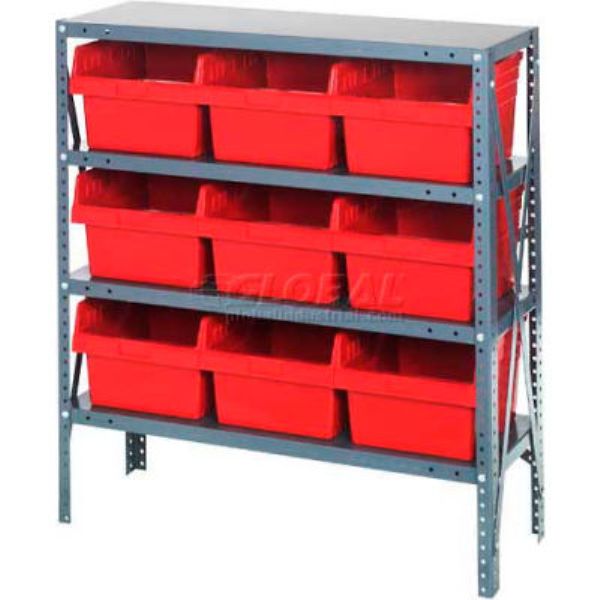 B970433 1839-SB810 Steel Shelving with 9 8 in. Plastic Shelf Bins, Red - 36 x 18 x 39 in.