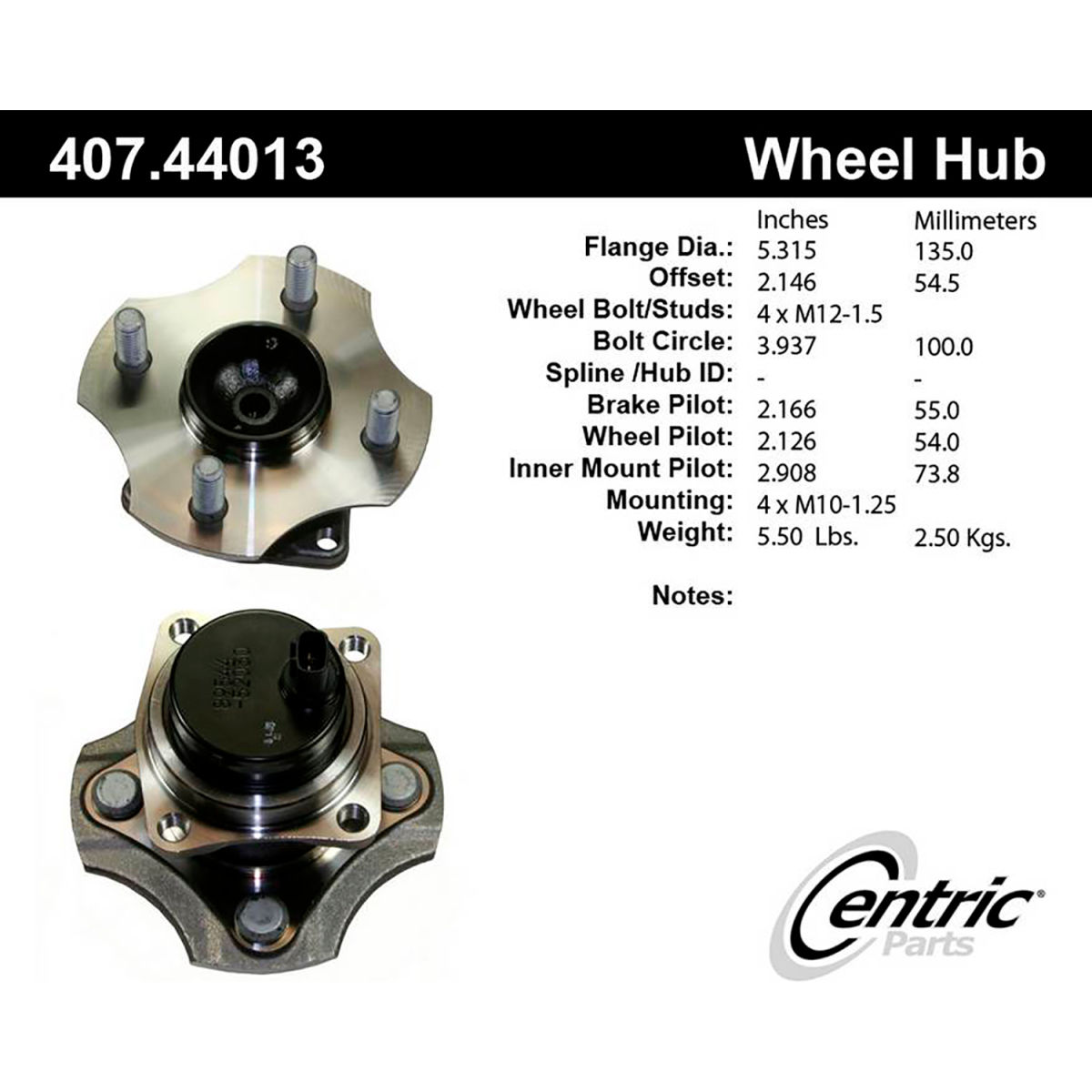 Centric B2674932 407.44013E C-Tek Standard Hub & Bearing Assembly with Integral ABS for 2001-2003 Toyota Prius -  World Centric