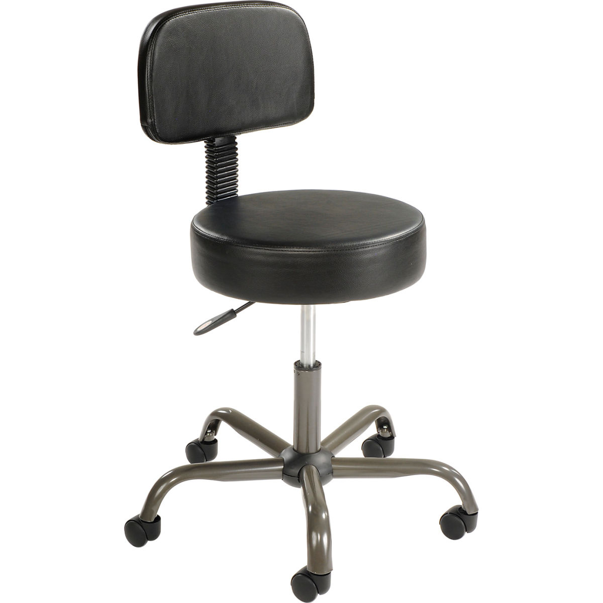 Interion Anti-Microbial Medical Stool with Backrest - Black - 16in. Seat Diameter - Ergonomic Design