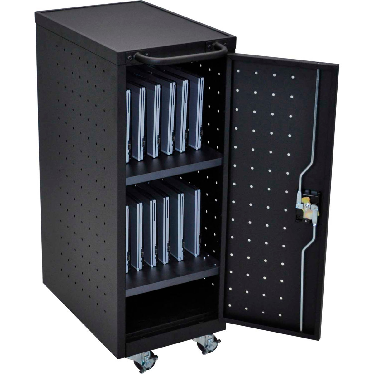 Picture of Luxor B1642771 Laptop & Chromebook Compact Charging Cart for 12 Devices&#44; Black - 14 x 24.75 x 39.62 in.