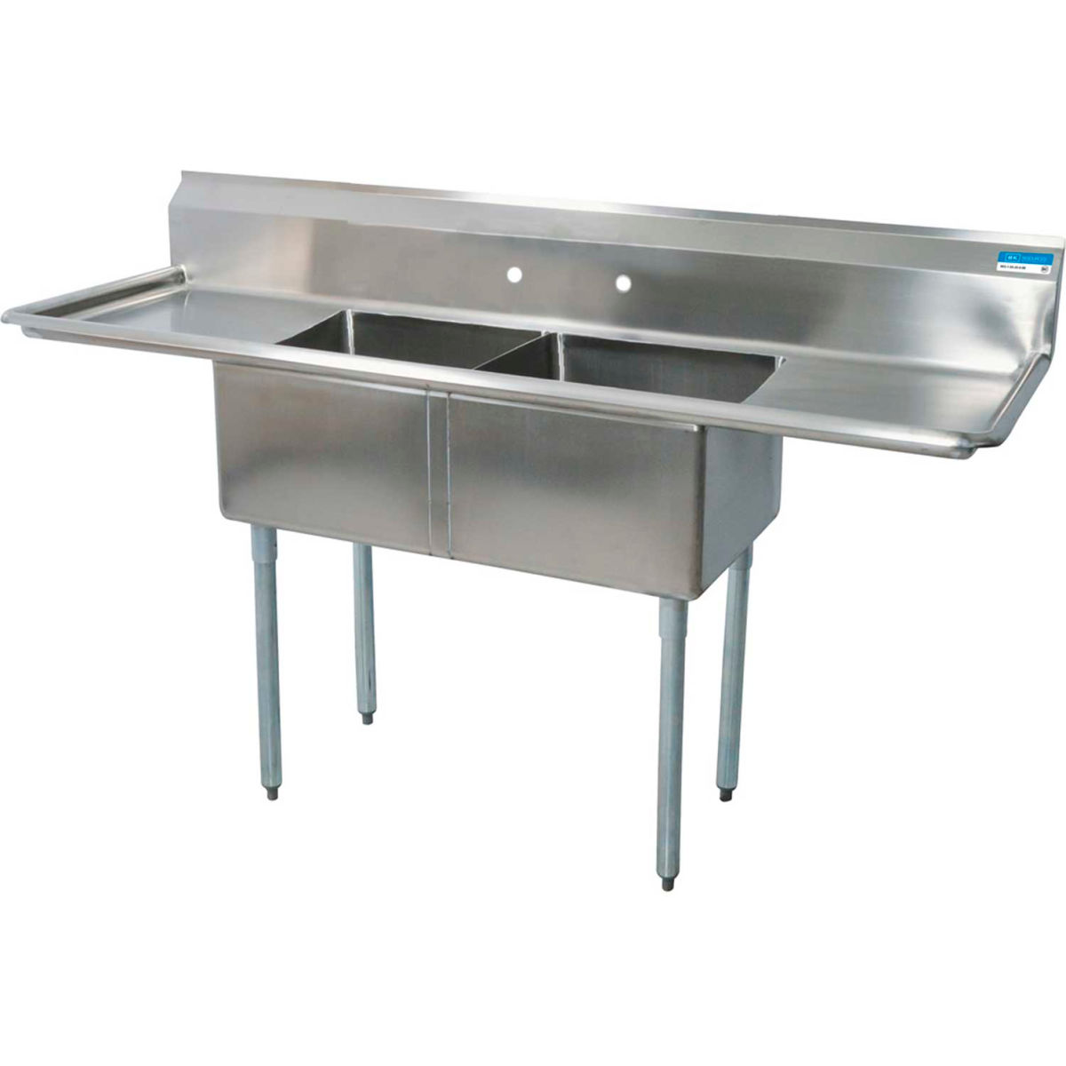 Picture of BK Resources B2314127 Stainless Steel 2 Compartment Sink with Bowls&#44; 2 18 Drainboards - 16 x 20 x 12 in.