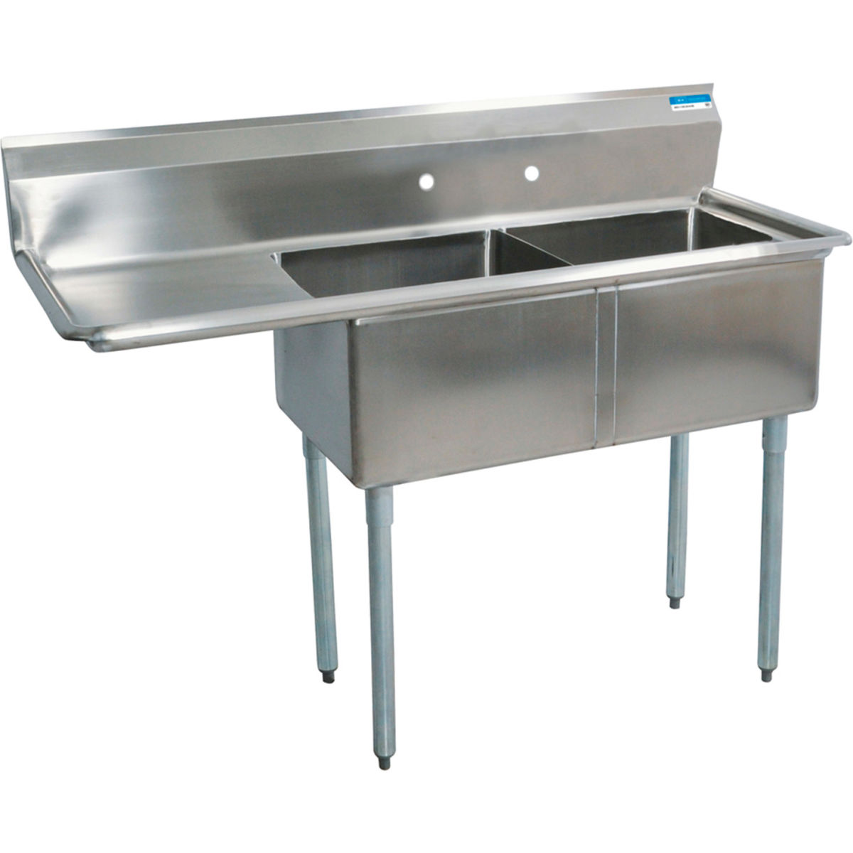 Picture of BK Resources B2260807 2-Compartment Sink with 8 Faucet Holes&#44; 18L Drainboards - 18 x 18 x 12 in.