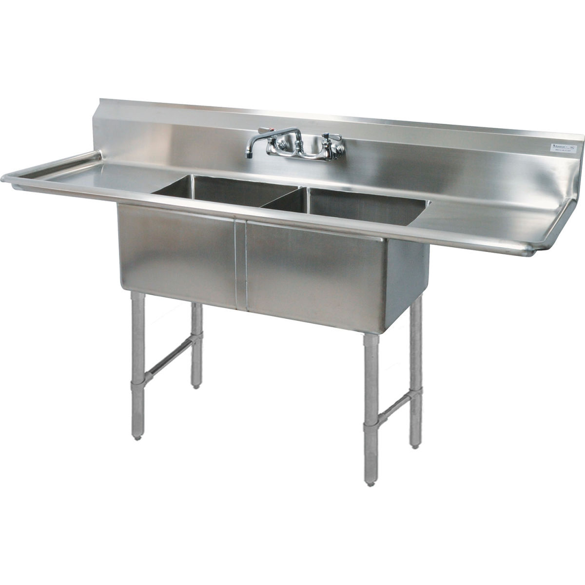 Picture of BK Resources B2260800 2-Compartment Sink with 8 Faucet Holes&#44; 18 Drainboardss - 18 x 18 x 12 in.