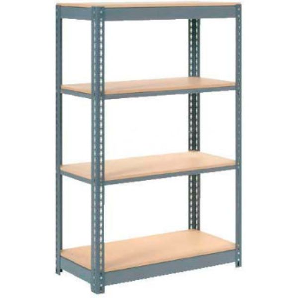 Global Industrial B2297553 Heavy Duty Shelving with 4 Shelves & Wood Deck - Gray - 36 x 18 x 72 in.