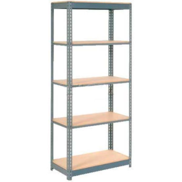 Global Industrial B2297433 Heavy Duty Shelving with 5 Shelves & Wood Deck - Gray - 36 x 18 x 72 in.