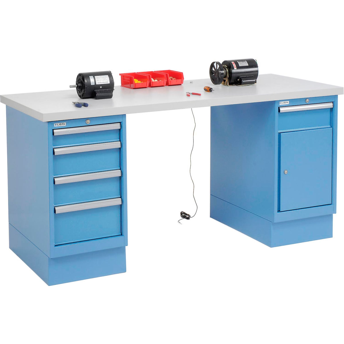 Global Industrial 651349 ESD Square Edge 4 Drawer & Cabinet Workbench - 72 x 30 in.