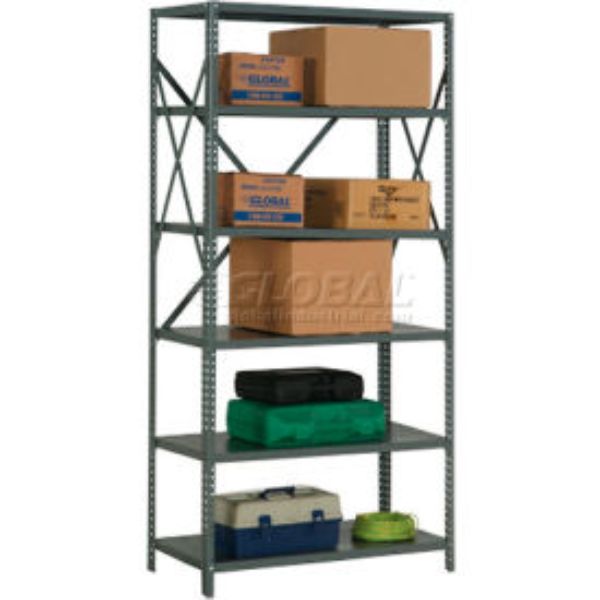 Global Industrial SO4812620 20 Gauge Open Clip Style Steel Shelving with 6 Shelf - 48 x 12 x 73 in.