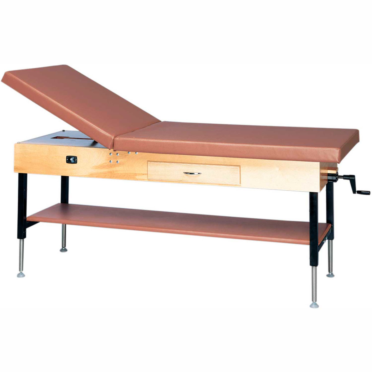 B2140296 Manual Hi-Low Upholstered Treatment Table with Shelf & Drawer - 78 x 30 x 25-33 in.