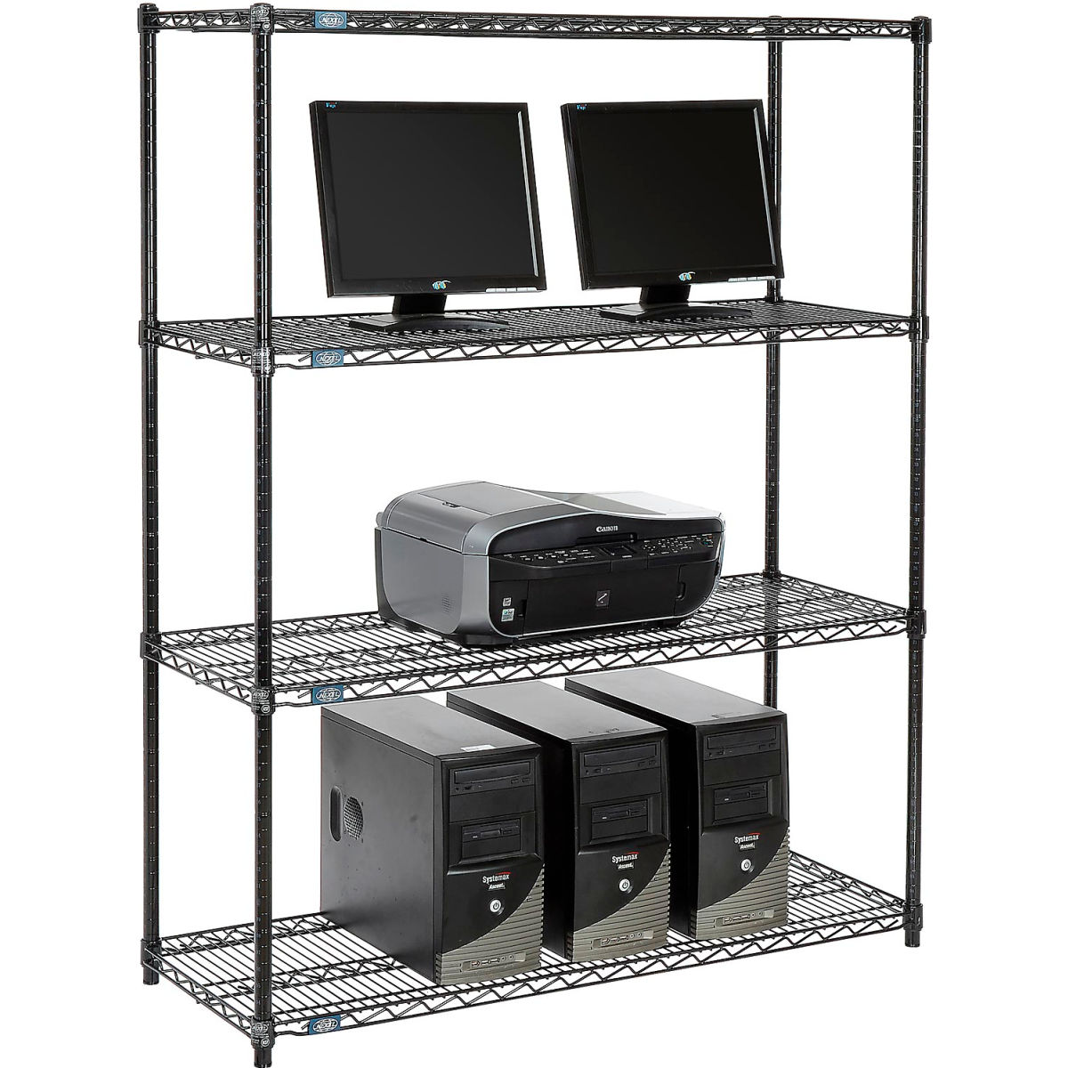Picture of Global Industrial 695401BK Nexel 4-Shelf Wire Computer LAN Workstation&#44; Black - 48 x 18 x 63 in.
