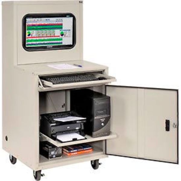 Deluxe LCD Computer Cabinet - Gray - Unassembled - Secure Storage