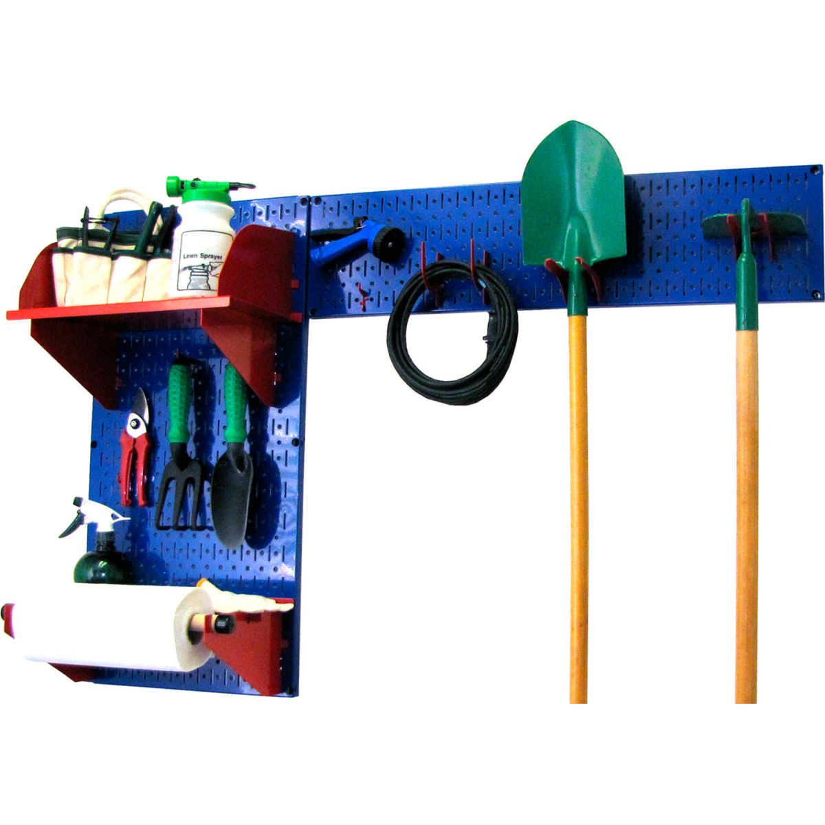Pegboard Garden Tool Board Organizer, Blue & Red - 48 x 32 x 9 in.