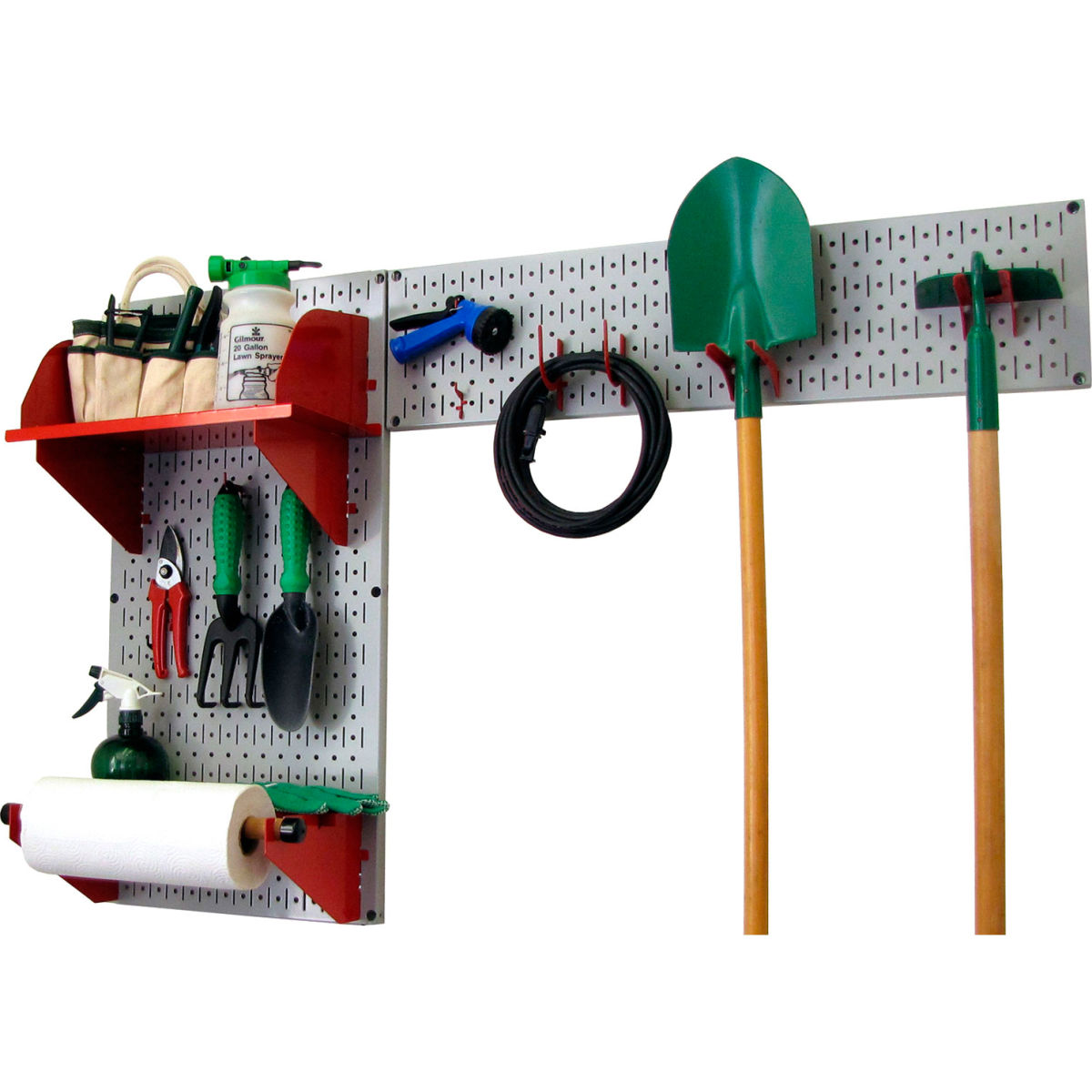 Pegboard Garden Tool Board Organizer, Gray & Red - 48 x 32 x 9 in.