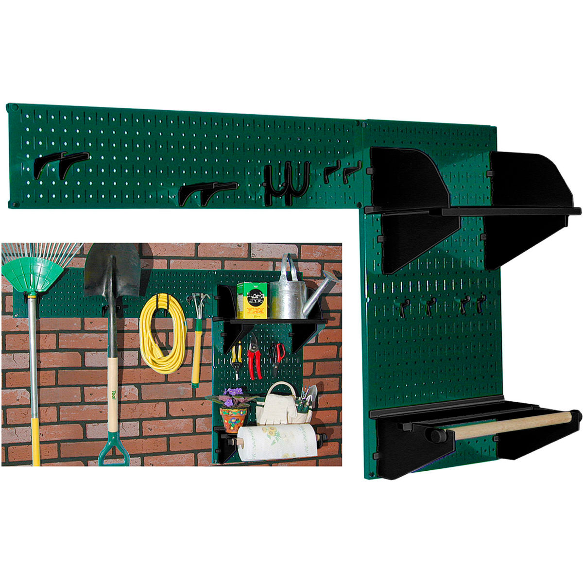 Pegboard Garden Tool Board Organizer, Green & Black - 48 x 32 x 9 in.
