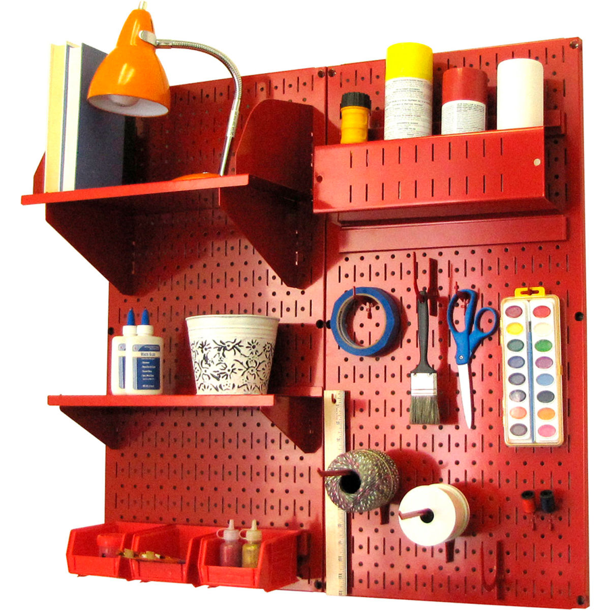 Pegboard Hobby Craft Organizer Storage Kit, Red - 32 x 32 x 9 in.