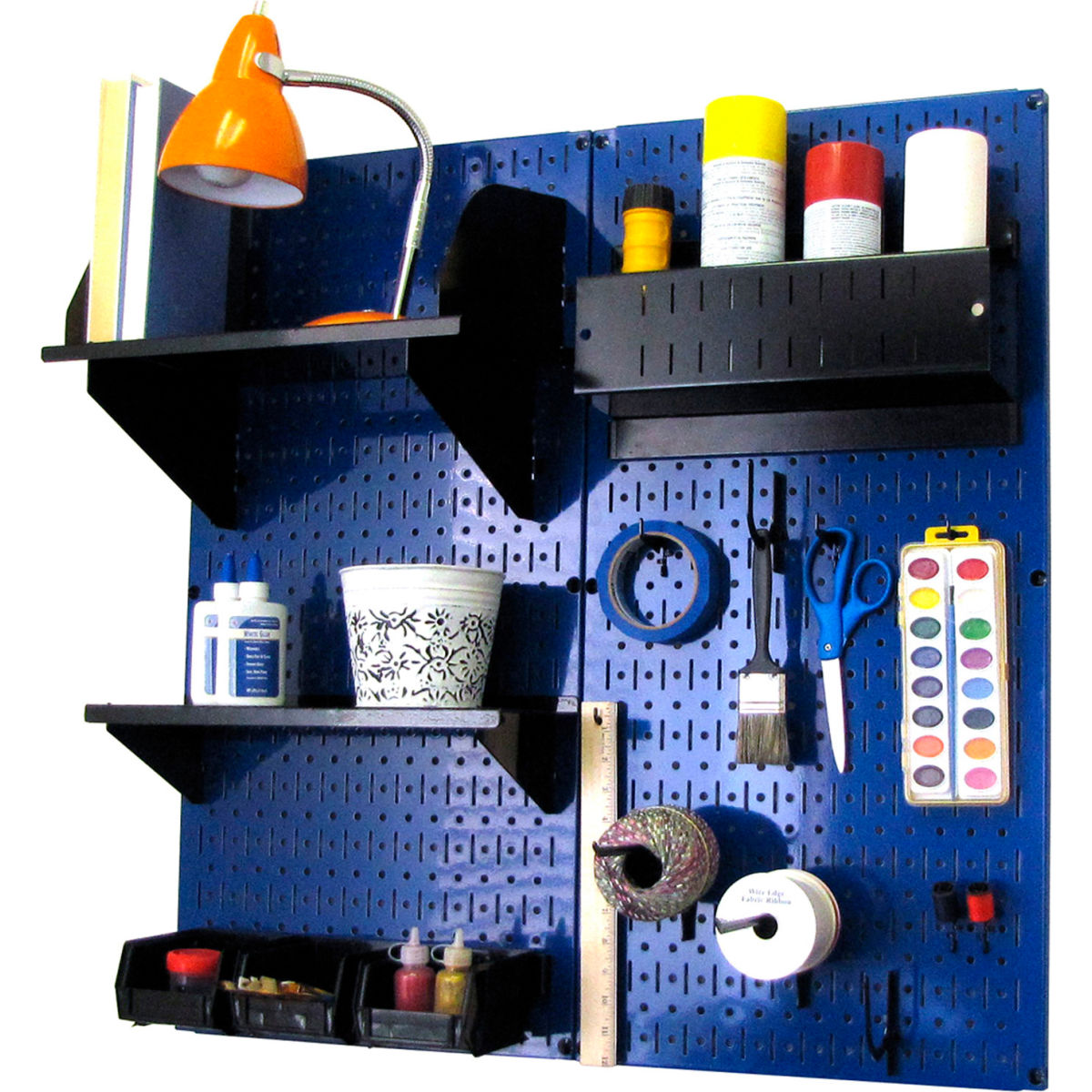 Pegboard Hobby Craft Organizer Storage Kit, Blue & Black - 32 x 32 x 9 in.