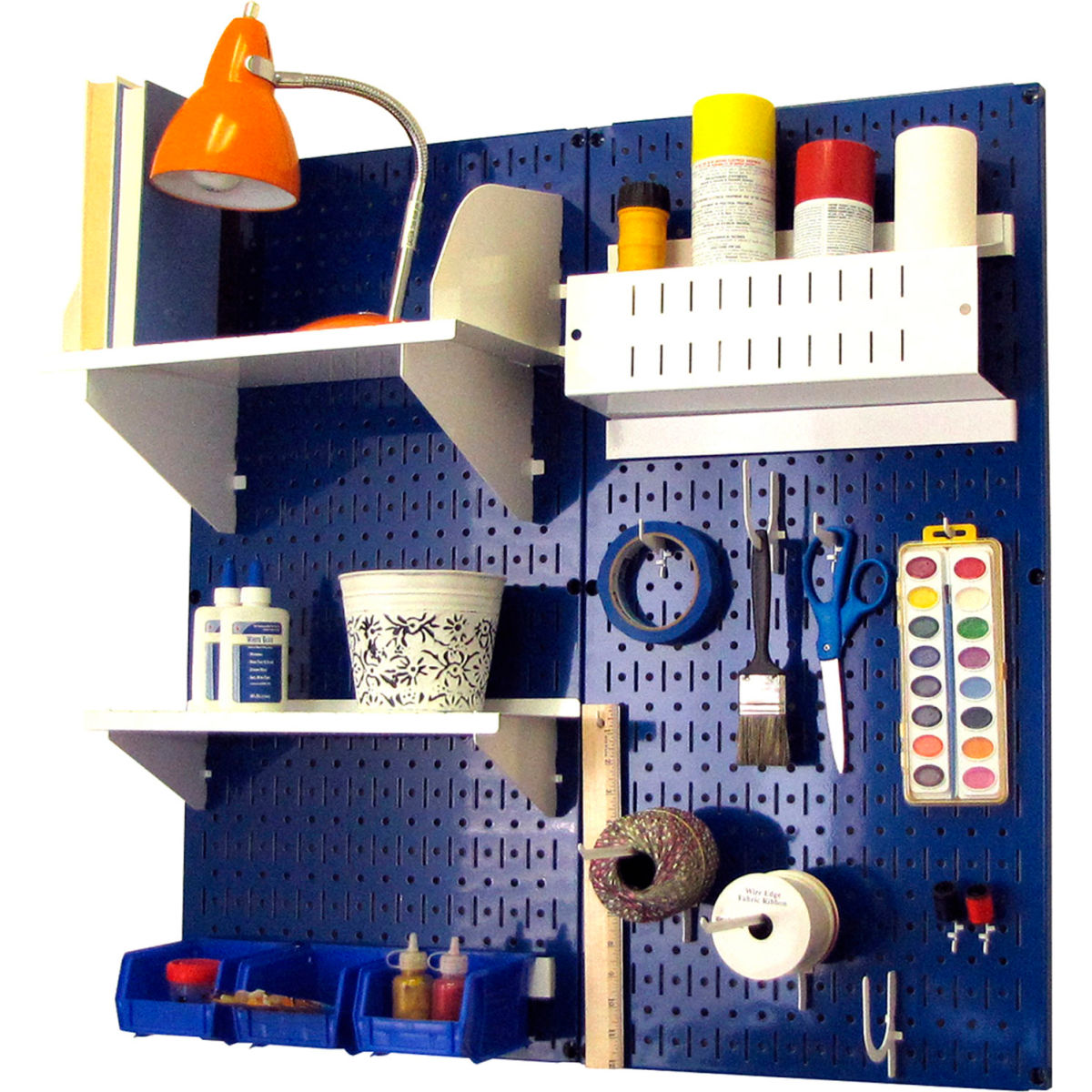 Pegboard Hobby Craft Organizer Storage Kit, Blue & White - 32 x 32 x 9 in.