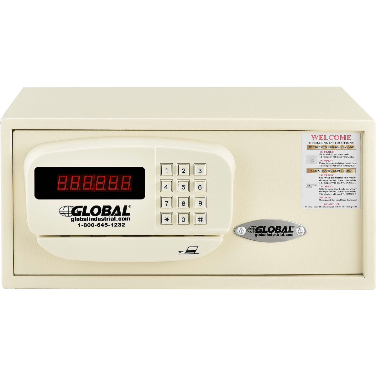 Global Industrial Personal Hotel Safe Electronic Lock with Card - White - 15 x 10 x 7 in.