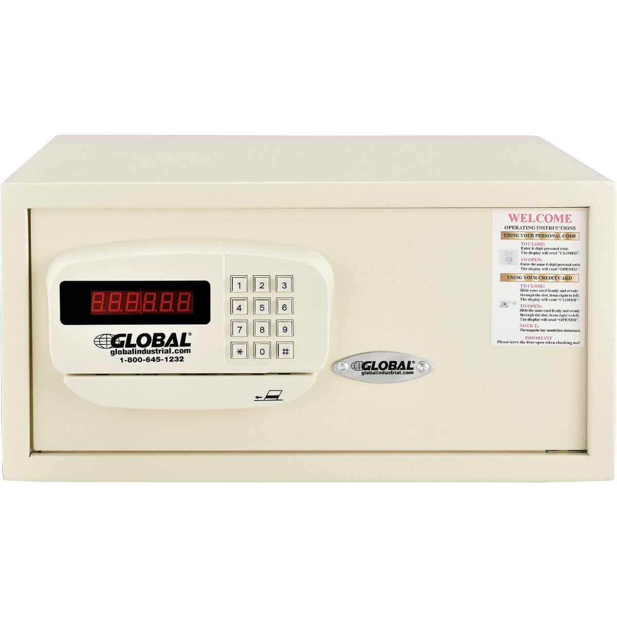 493384 Global Industrial Personal Hotel Safe Electronic Lock with Card - White - 18 x 15 x 9 in.