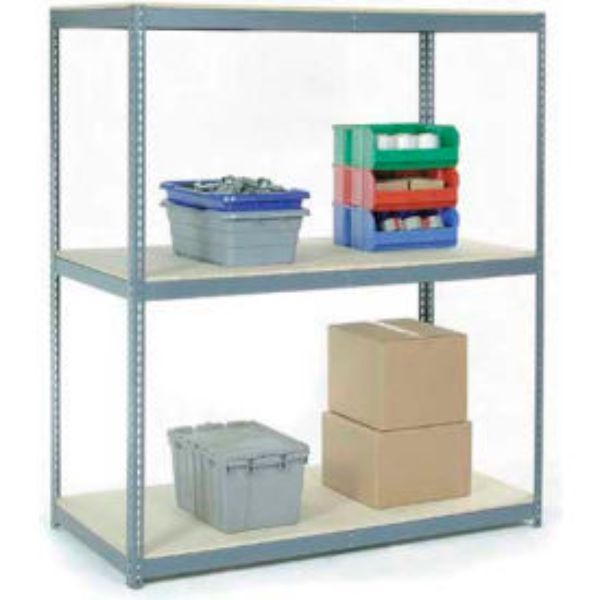 96 x 48 x 24 in. 3 Shelves Wide Span Rack with Wood Deck, Gray