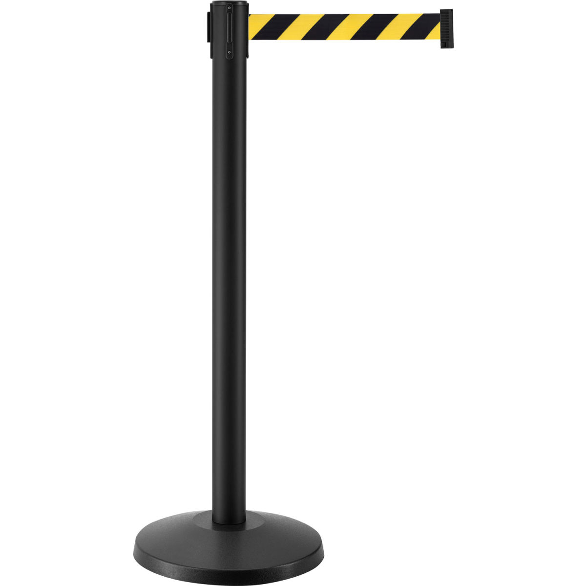 Global Industrial 708414YB Retractable Belt Barrier with 40 in. Black Post, 7.5 ft. Black & Yellow Belt