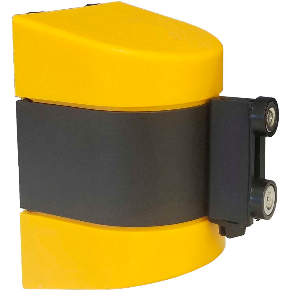 Magnetic Retractable Belt Barrier - Yellow & Black - 30 ft - Caution Message