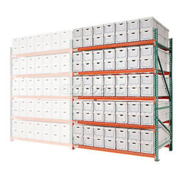 96 x 120 x 48 in. Add-On Record Storage Rack with Letter Polyethylene Box, Gray