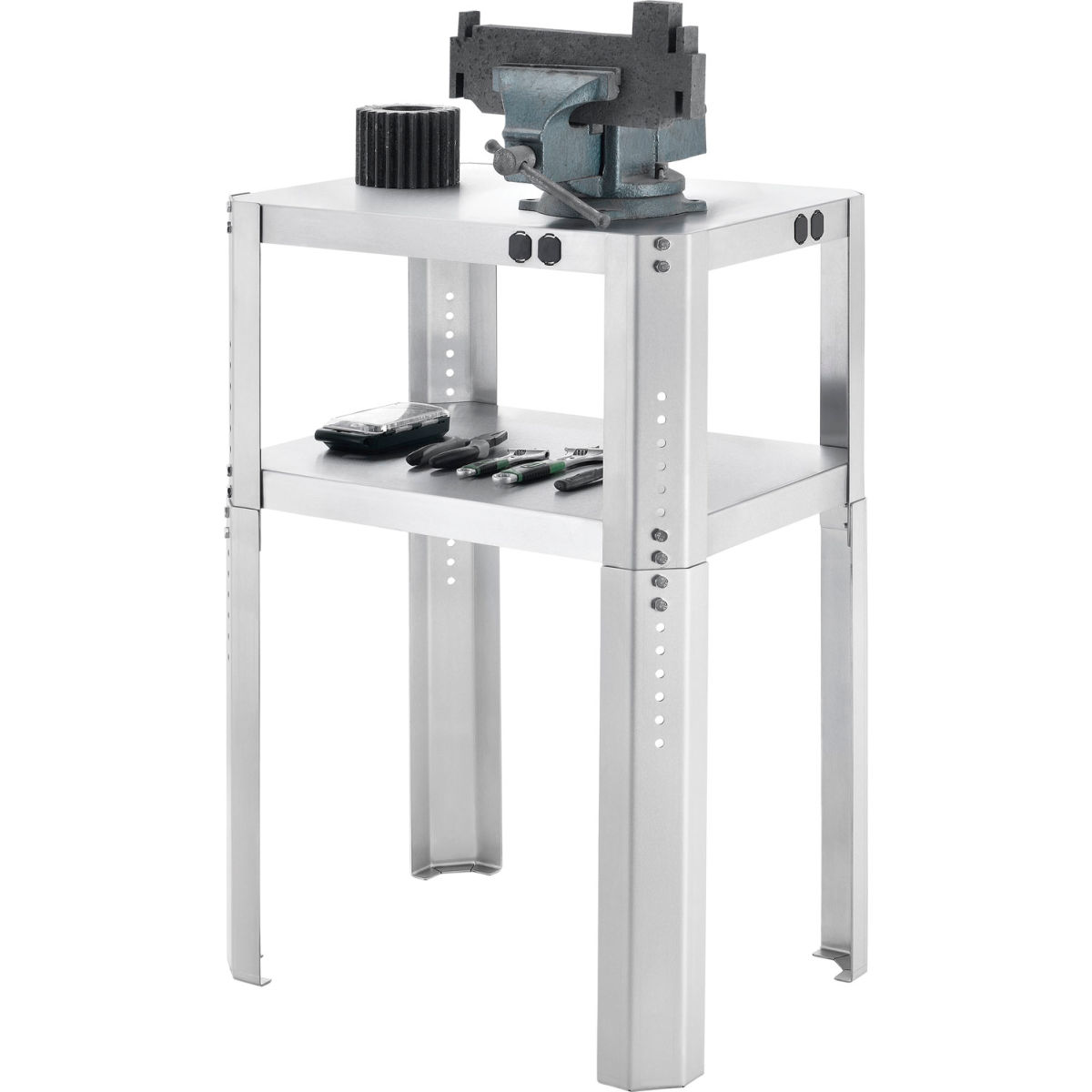 Global Industrial 254842SS 16 Gauge 430 Stainless Steel Adjustable Height Shop Stand - 24 x 18 x 30-36 in.