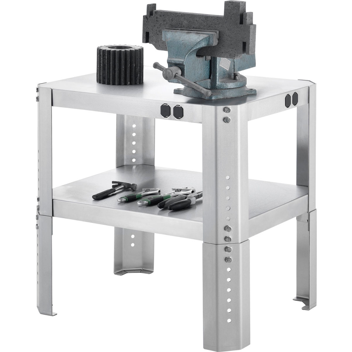 Global Industrial 254840SS 16 Gauge 430 Stainless Steel Adjustable Height Shop Stand - 24 x 18 x 18-24 in.