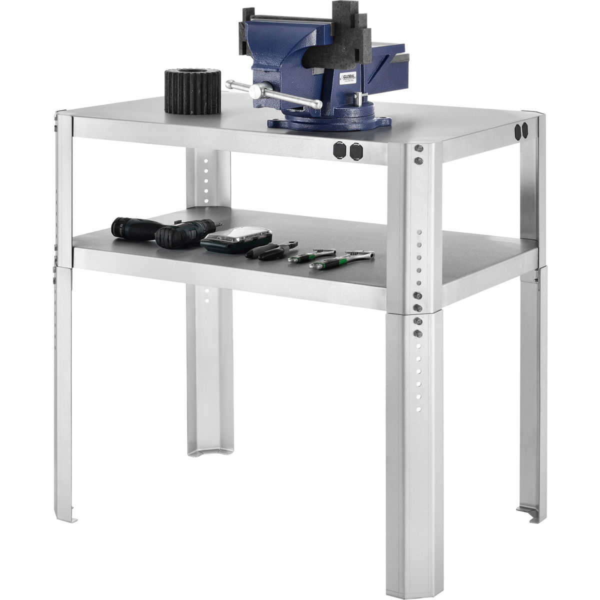 Global Industrial 254846SS 16 Gauge 430 Stainless Steel Adjustable Height Shop Stand - 36 x 24 x 30-36 in.