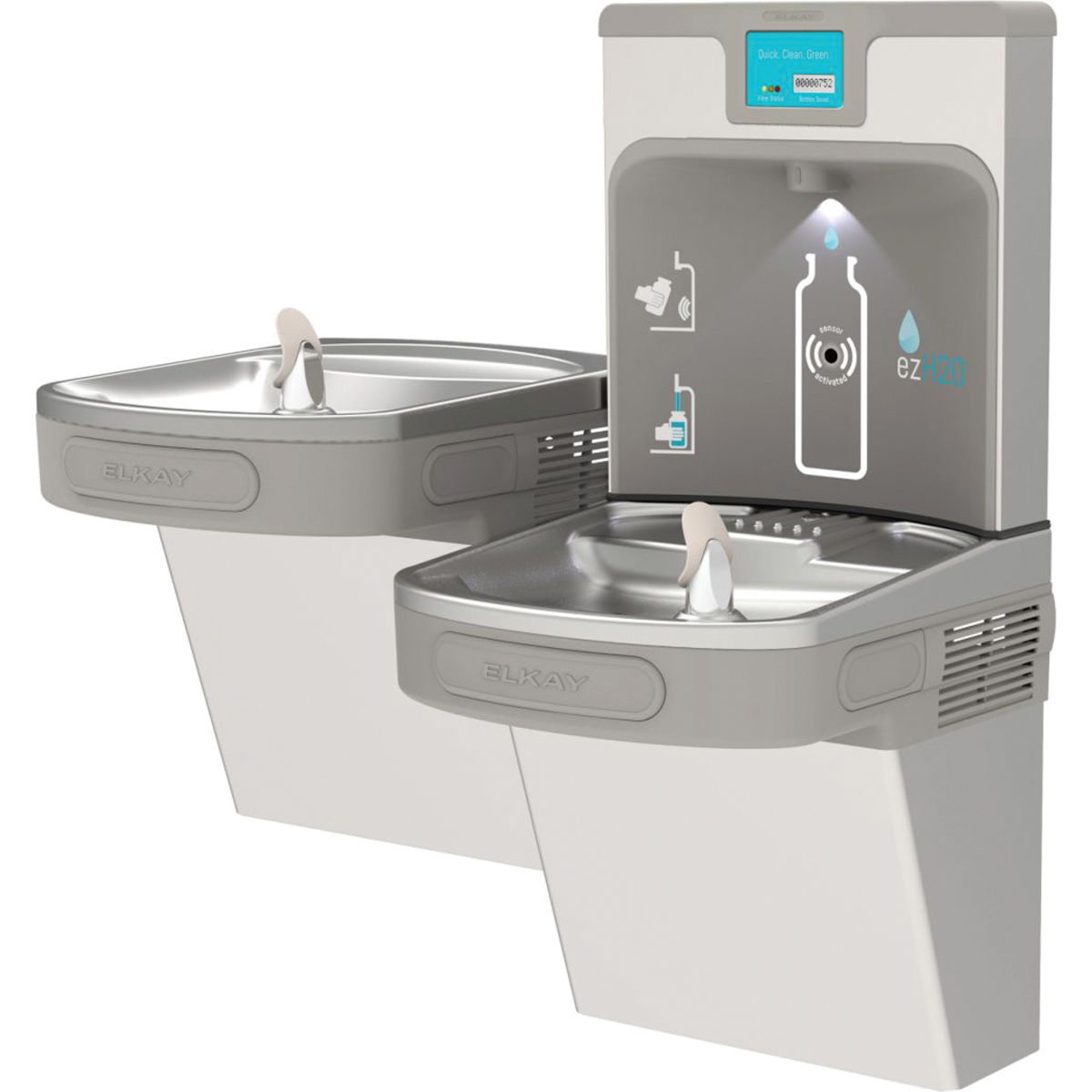 Elkay LZSTL8WSSP Wall Mount Bi Level Drinking Fountain w/ Bottle Filler - Filtered, Refrigerated, Stainless, 1.1 GPM, Refrigerated & Filter, Silver, 115 V