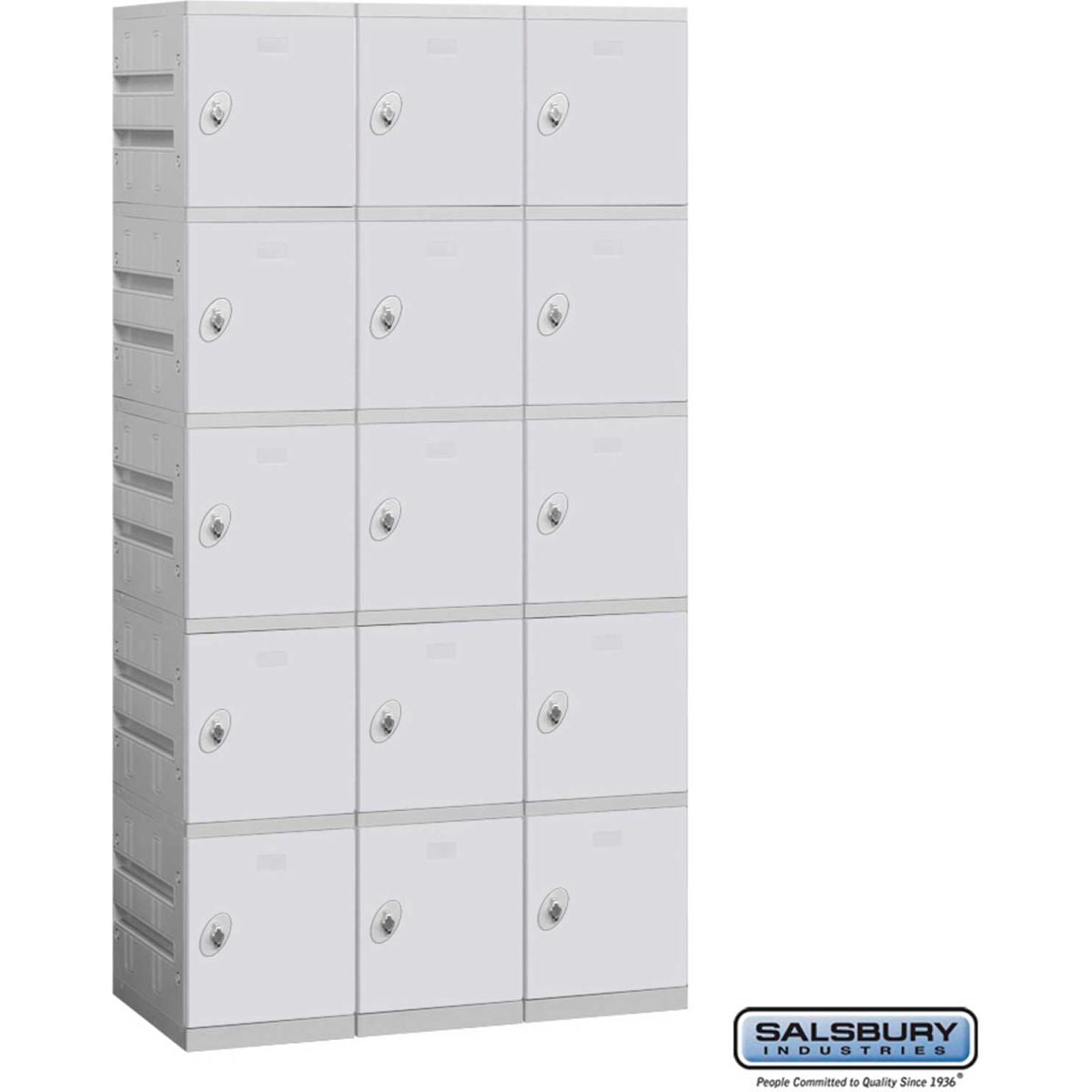 B1352569 Five Tier 15 Door Unassembled Plastic Locker, Gray - 12.75 x 18 x 14.62 in.