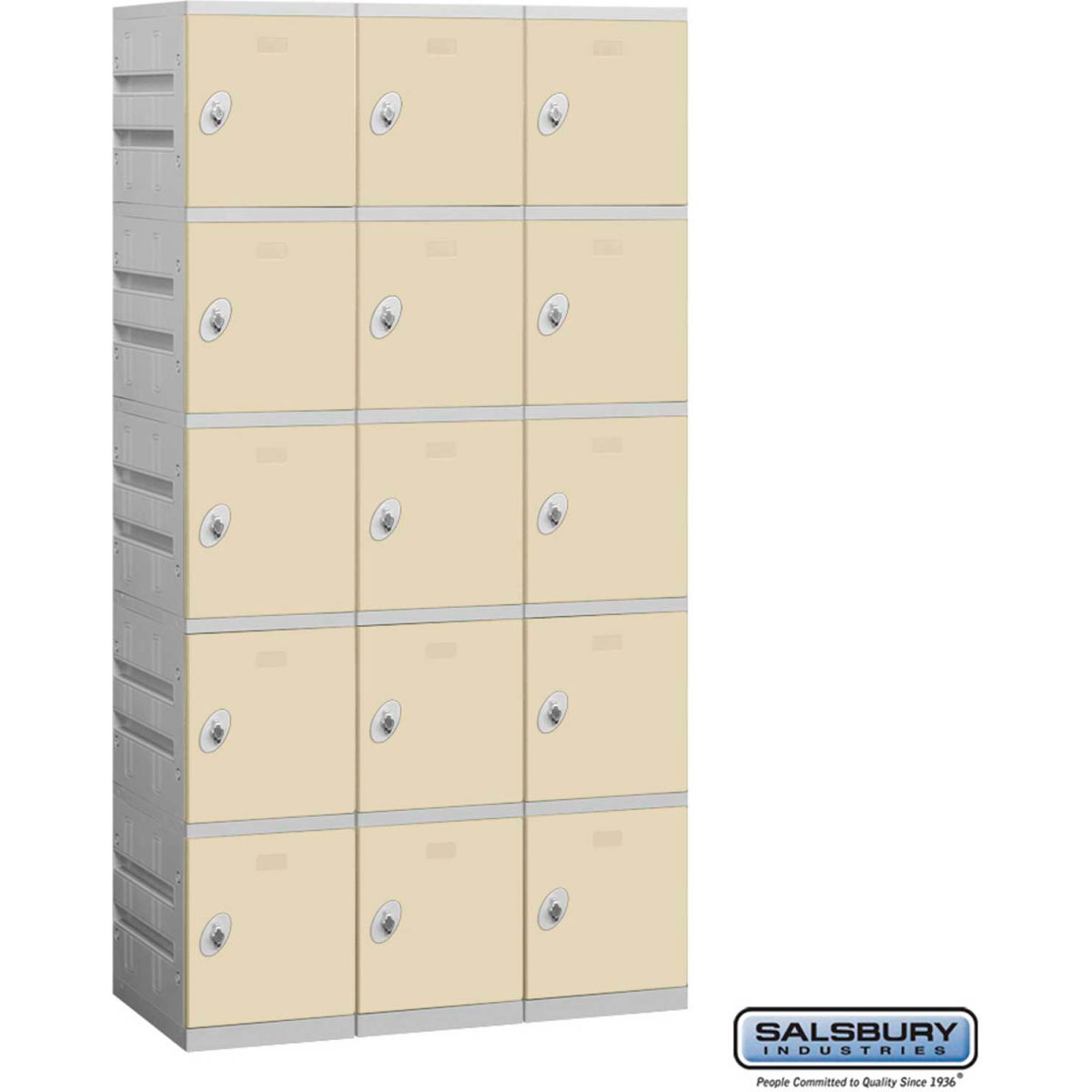 B1352576 Five Tier 15 Door Unassembled Plastic Locker, Tan - 12.75 x 18 x 14.62 in.