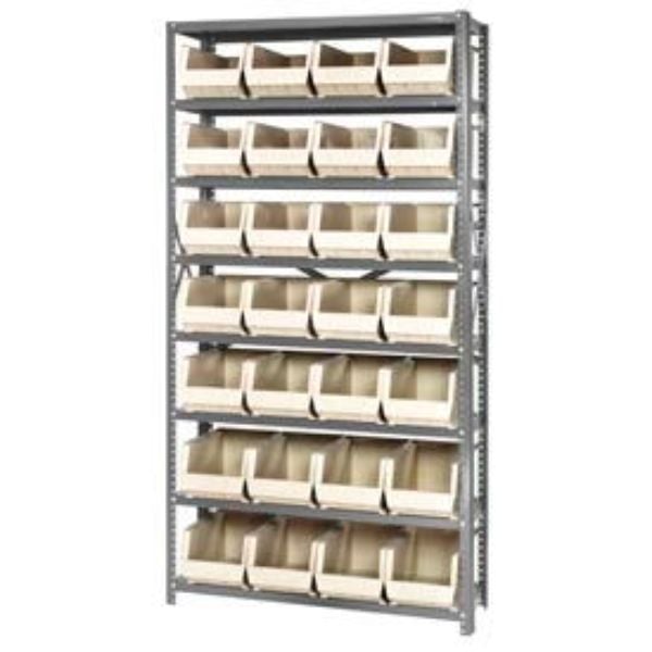 Steel Shelving with 28 Stacking Bins - Ivory - 12 x 36 x 75 in.
