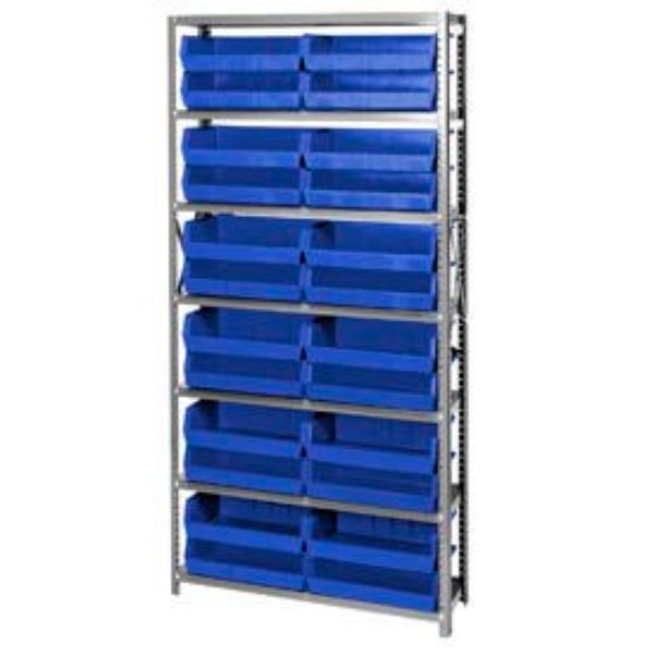 268938BL QSBU-245 Steel Shelving with 24 Giant Stacking Bins, Blue - 12 x 36 x 75 in.