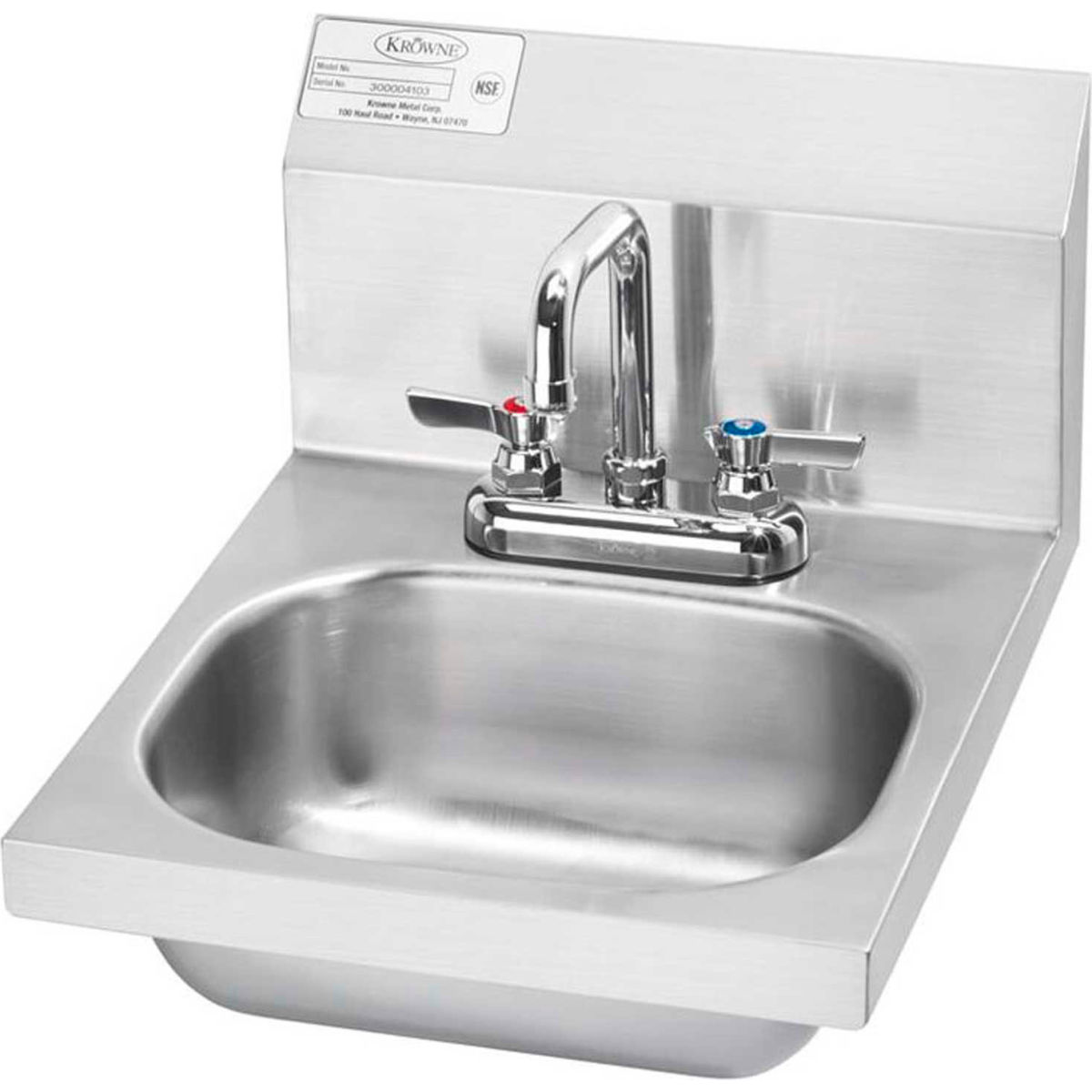Krowne HS-18 Wall Mount Commercial Hand Sink w/ 12 3/8L x 9 5/8W x 5 3/4D Bowl, Gooseneck Faucet, Silver