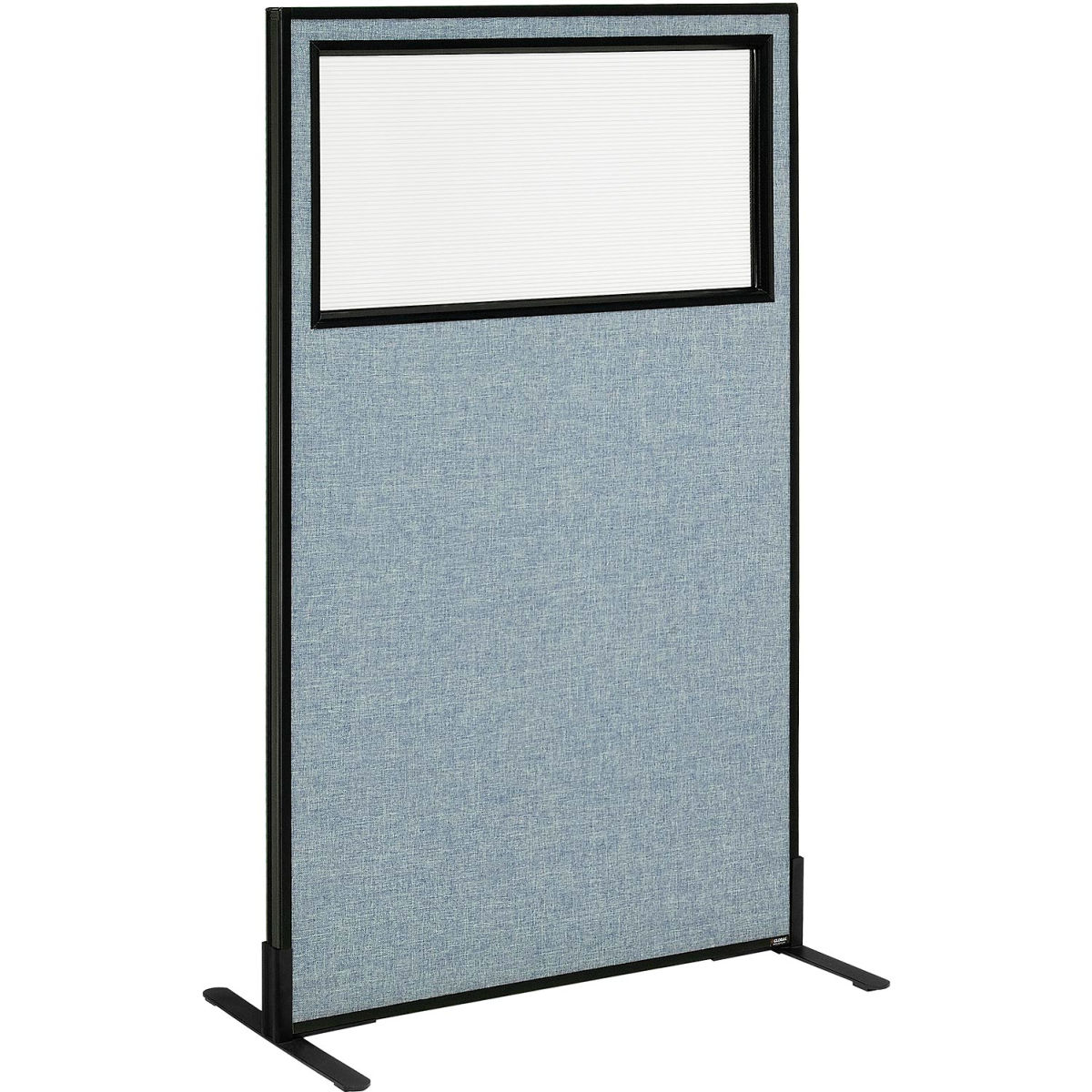Interion Freestanding Office Partition Panel with Partial Window, Blue - 36.25 x 60 in.